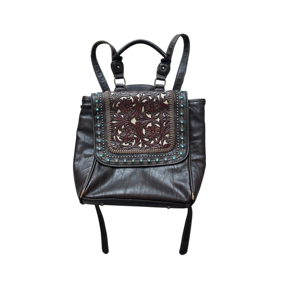 Trinity Ranch Brown Backpack Tooled Leather Bag Western Cowgirl